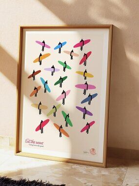 Retro Surf Art Print: Colorful Surfers, Beach House Decor